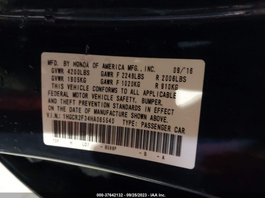 2017 HONDA ACCORD SEDAN LX - 1HGCR2F34HA065540