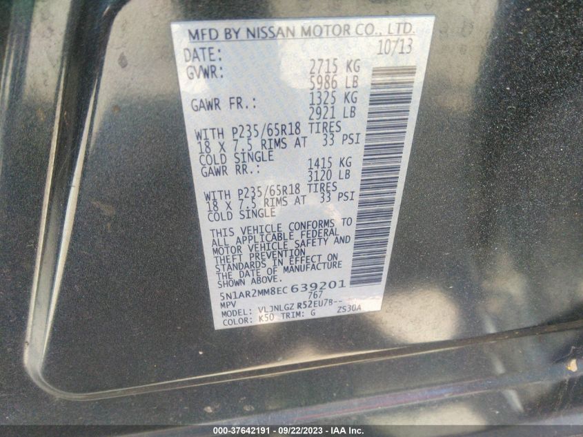 2014 NISSAN PATHFINDER SL - 5N1AR2MM8EC639201