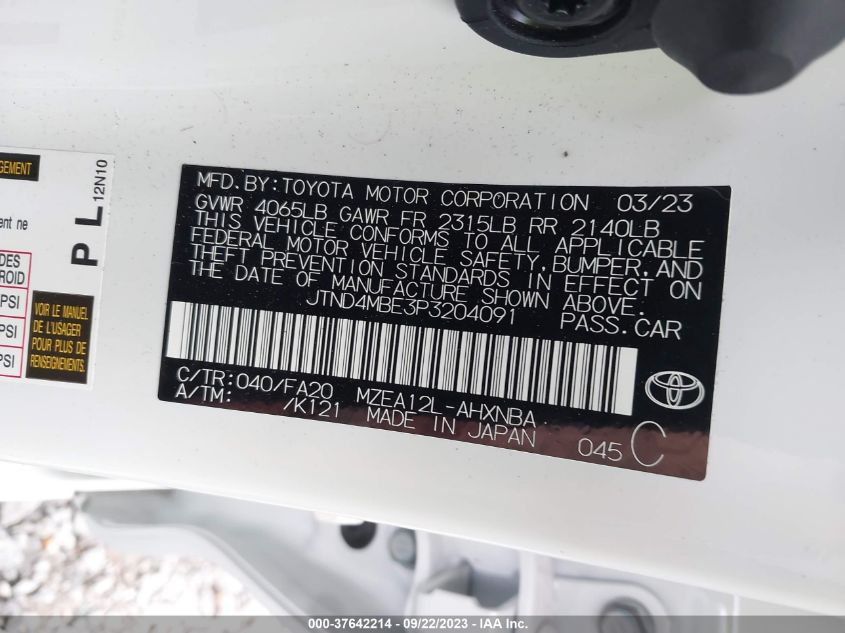 2023 TOYOTA COROLLA HATCHBACK SE JTND4MBE3P3204091