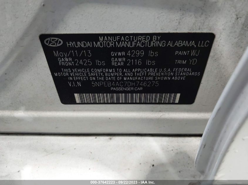 2013 HYUNDAI SONATA GLS PZEV - 5NPEB4AC7DH746275