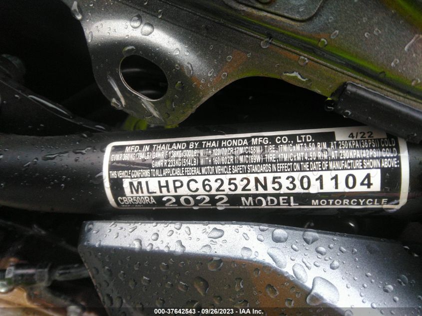 2022 HONDA CBR500 RA - MLHPC6252N5301104