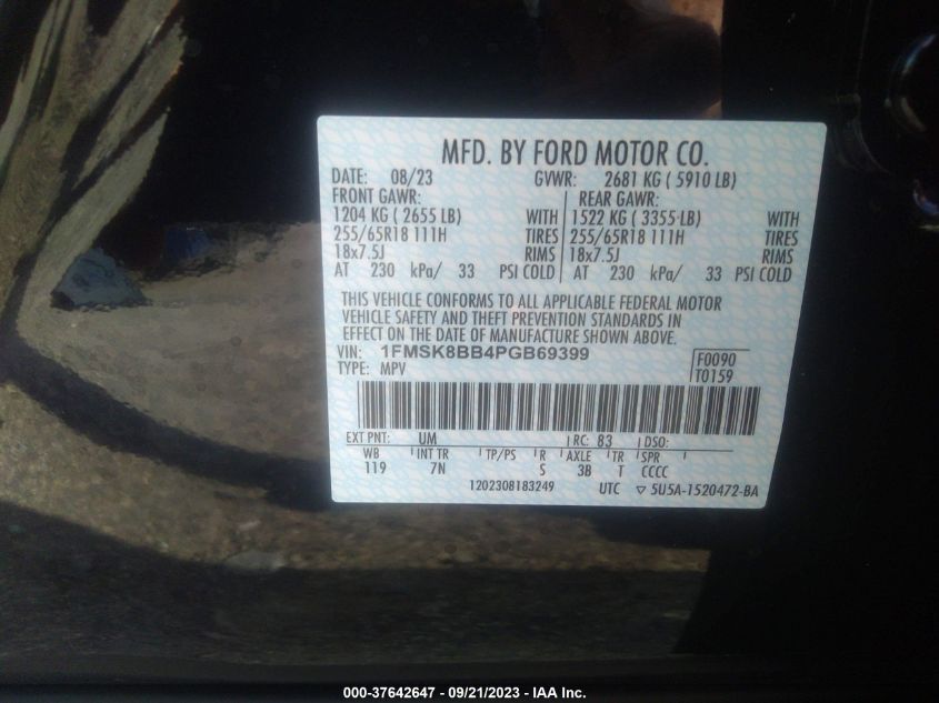 2023 FORD EXPLORER BASE - 1FMSK8BB4PGB69399