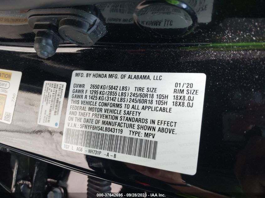 2020 HONDA PILOT EX-L - 5FNYF6H54LB043119