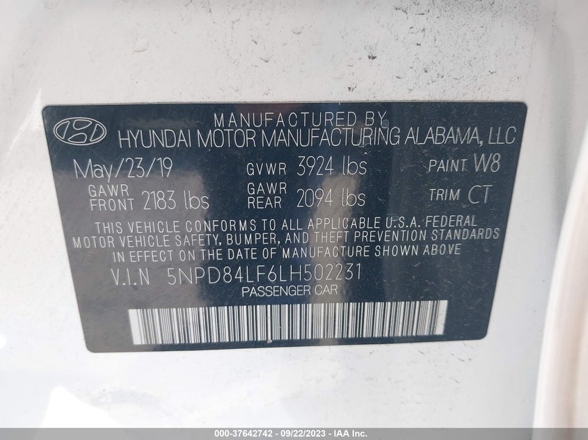 VIN 5NPD84LF6LH502231 2020 HYUNDAI ELANTRA SEL/VALUE/LIMITED