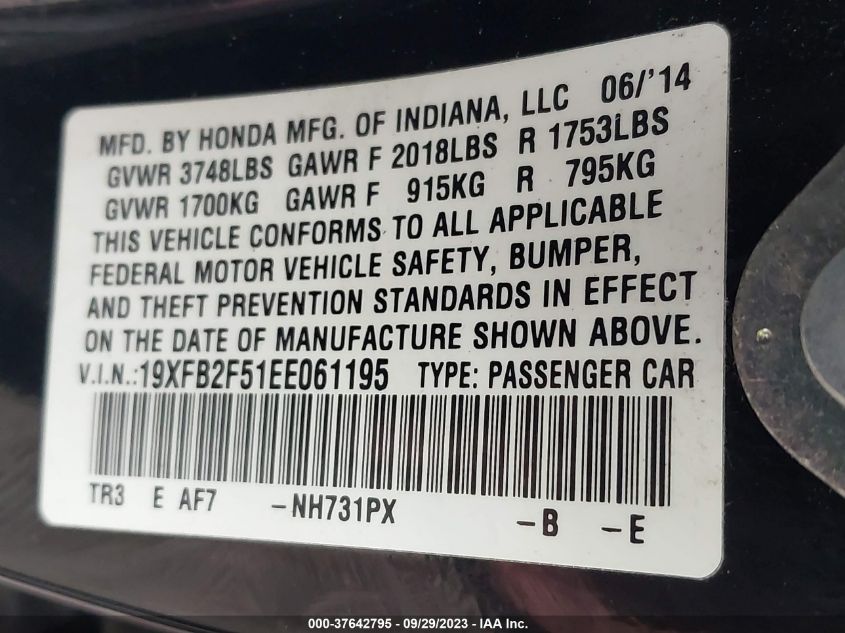 2014 HONDA CIVIC SEDAN LX - 19XFB2F51EE061195