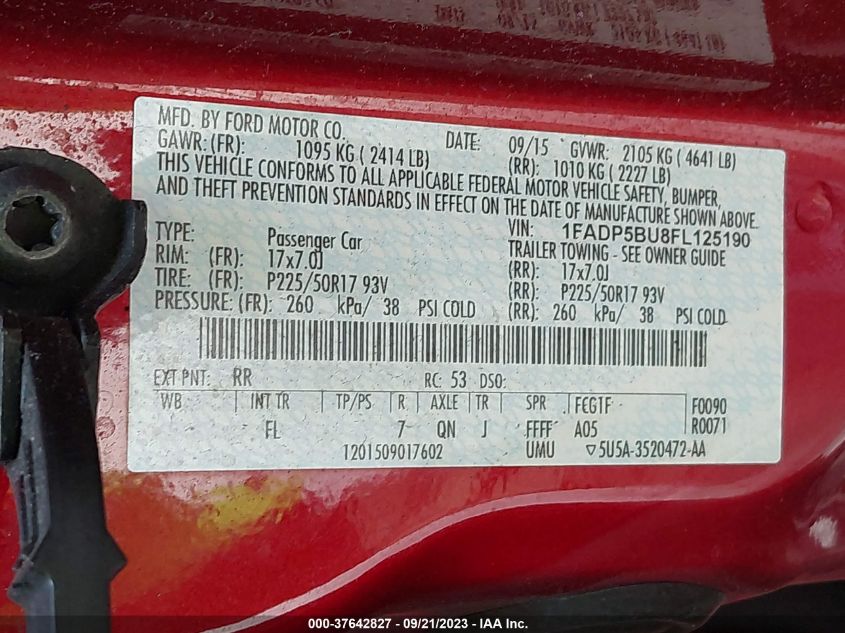 2015 FORD C-MAX HYBRID SEL - 1FADP5BU8FL125190