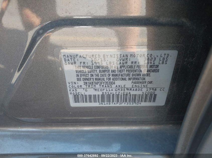 2015 NISSAN SENTRA S - 3N1AB7AP3FY353904
