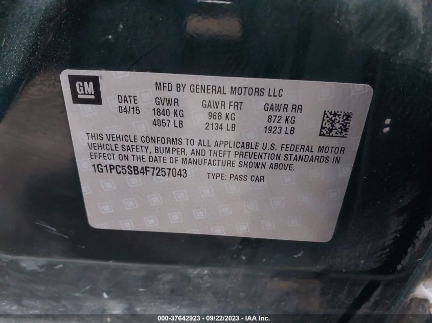 2015 CHEVROLET CRUZE LT - 1G1PC5SB4F7257043