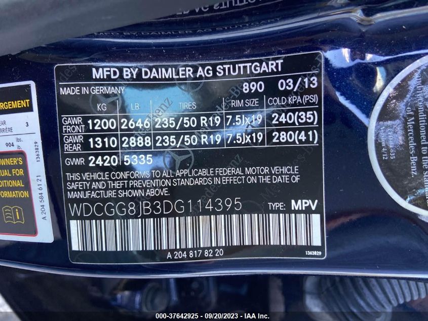 2013 MERCEDES-BENZ GLK-CLASS GLK 350 WDCGG8JB3DG114395