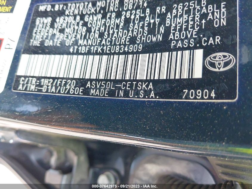2014 TOYOTA CAMRY L/LE/XLE/SE/SE SPORT - 4T1BF1FK1EU834909