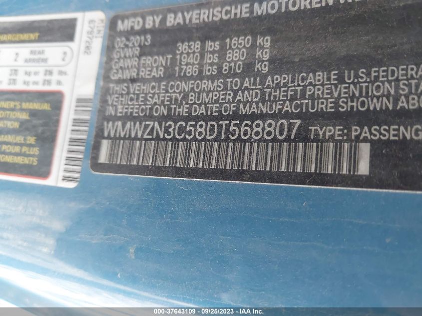 2013 MINI COOPER CONVERTIBLE WMWZN3C58DT568807