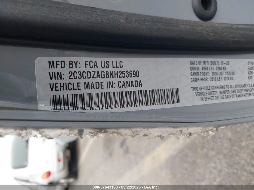 2022 DODGE CHALLENGER SXT - 2C3CDZAG8NH253690