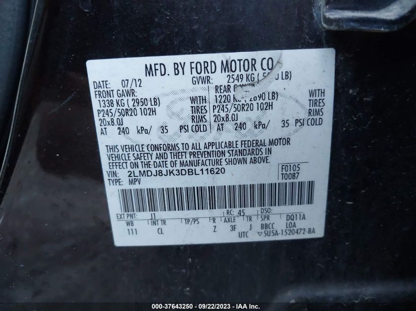 2013 LINCOLN MKX - 2LMDJ8JK3DBL11620