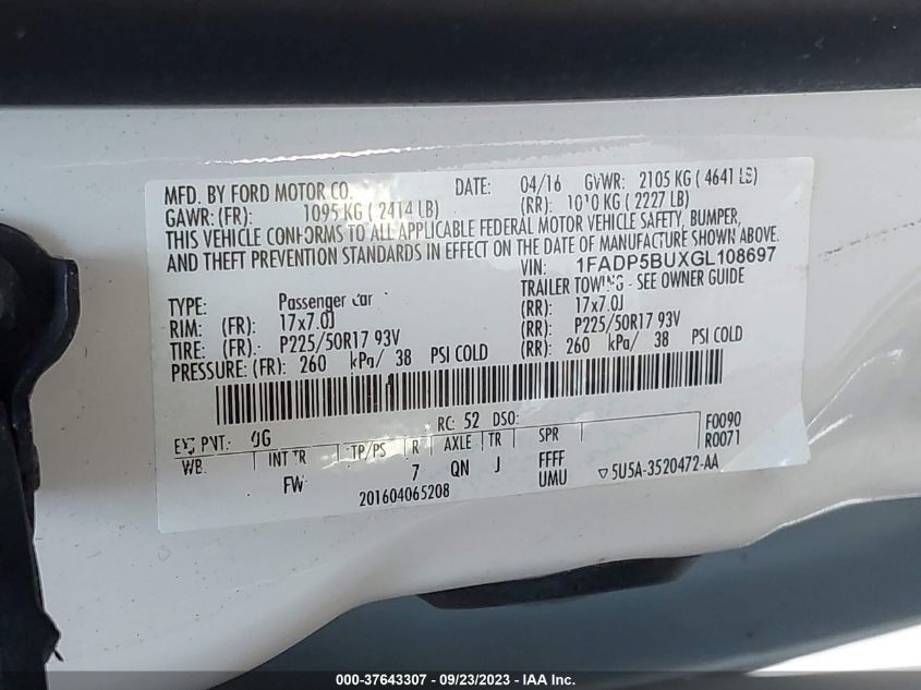 2016 FORD C-MAX HYBRID SEL - 1FADP5BUXGL108697