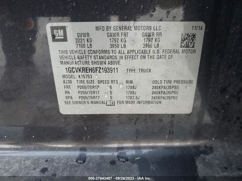 2015 CHEVROLET SILVERADO 1500 LT - 1GCVKREH6FZ193911