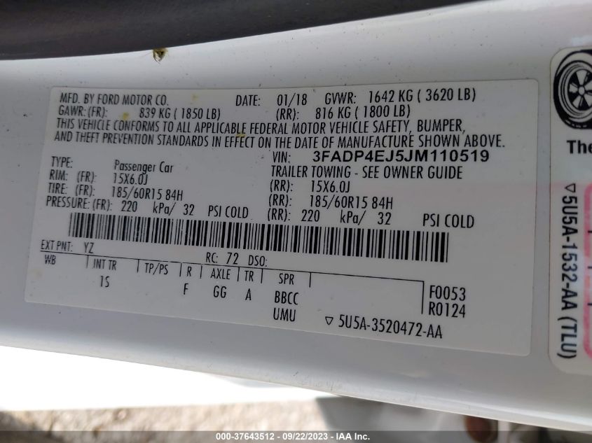 2018 FORD FIESTA SE - 3FADP4EJ5JM110519