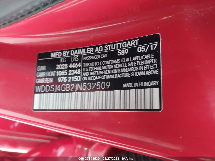2018 MERCEDES-BENZ CLA CLA 250 - WDDSJ4GB2JN532509