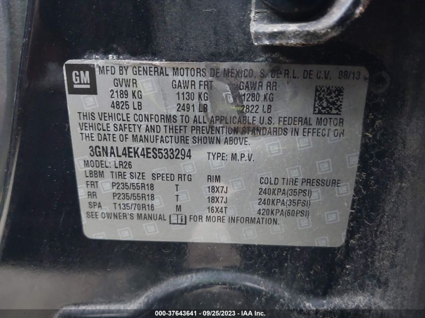 2014 CHEVROLET CAPTIVA SPORT FLEET LTZ 3GNAL4EK4ES533294