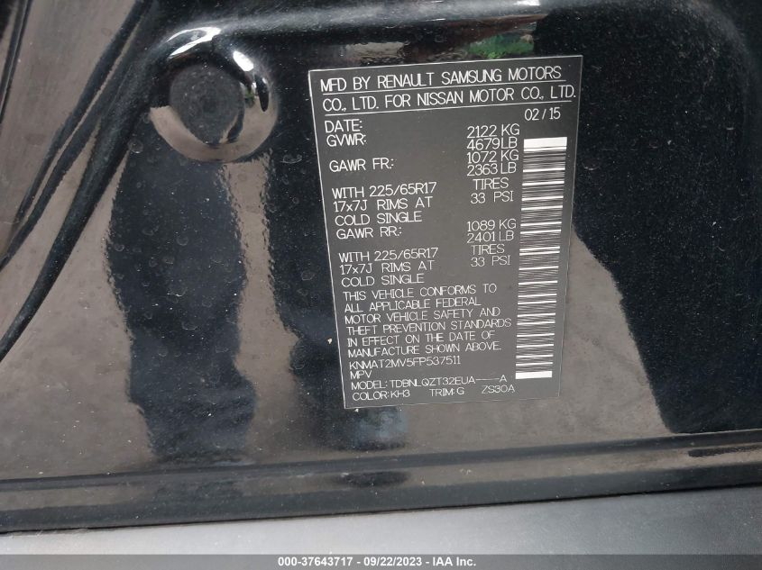 2015 NISSAN ROGUE SV - KNMAT2MV5FP537511