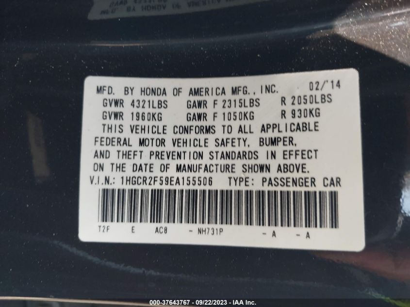 2014 HONDA ACCORD SEDAN SPORT - 1HGCR2F59EA155506