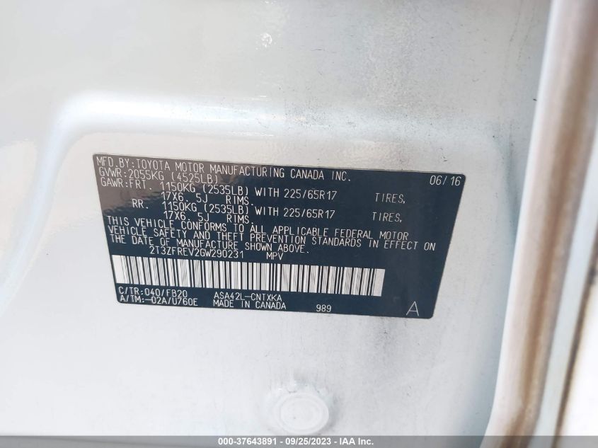 2016 TOYOTA RAV4 LE - 2T3ZFREV2GW290231