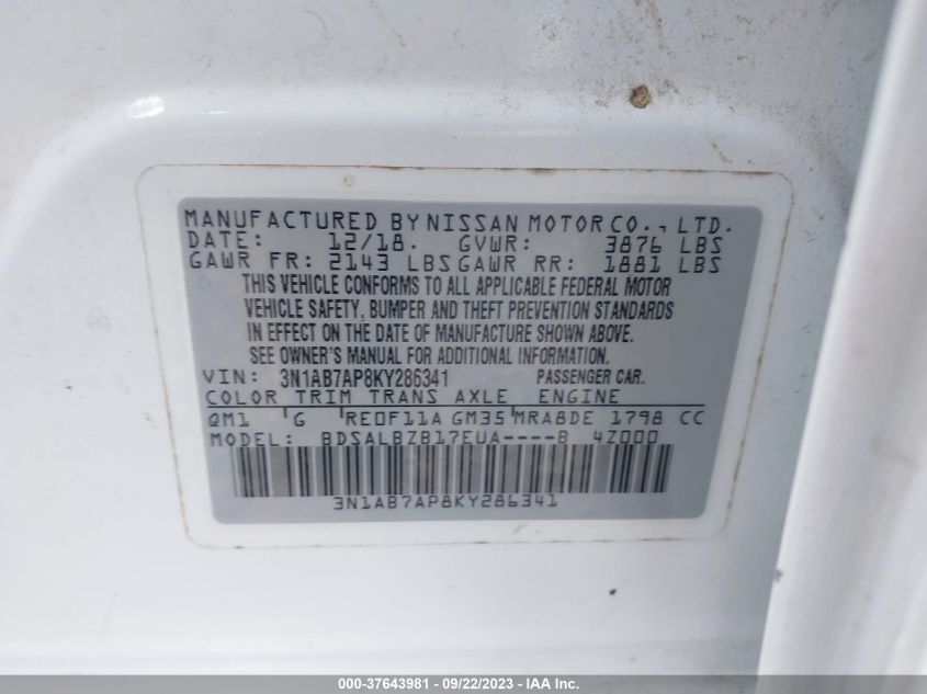 2019 NISSAN SENTRA S - 3N1AB7AP8KY286341