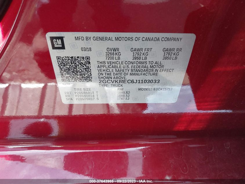 2018 CHEVROLET SILVERADO 1500 LT - 2GCVKREC6J1103033