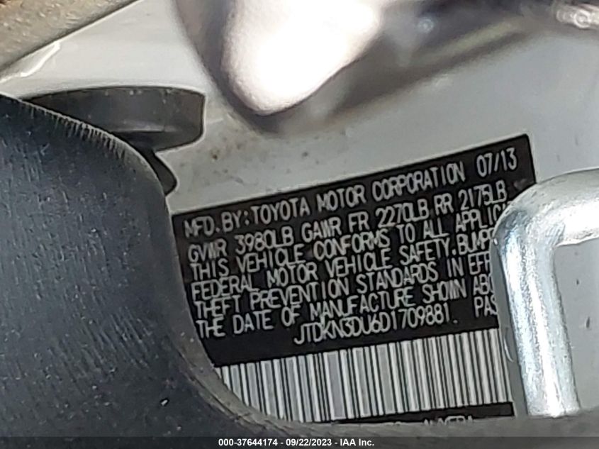 2013 TOYOTA PRIUS ONE/TWO/THREE/FOUR/FIVE - JTDKN3DU6D1709881