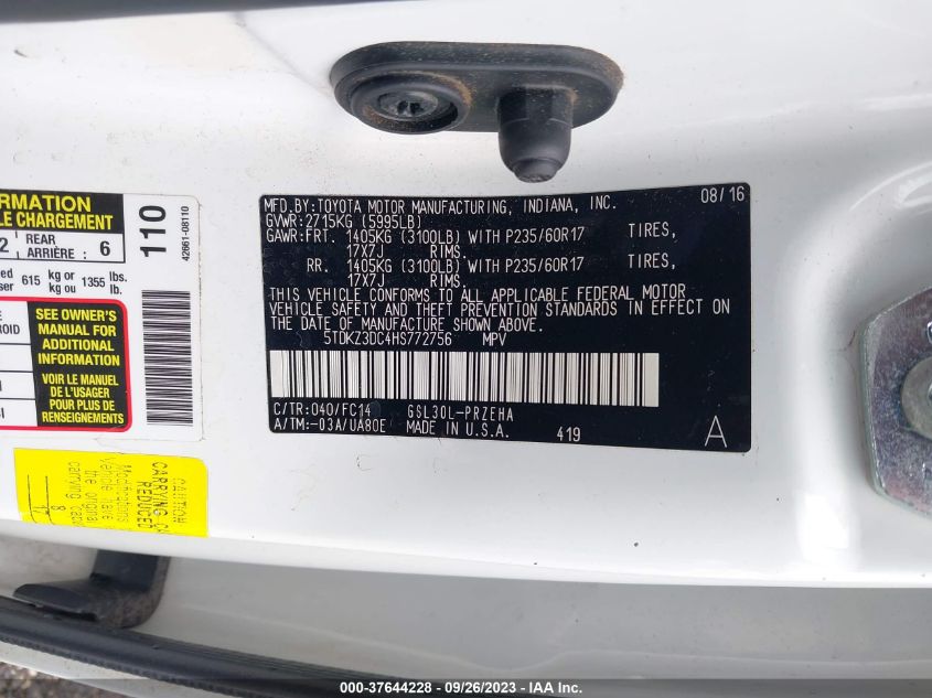 VIN 5TDKZ3DC4HS772756 2017 TOYOTA SIENNA no.9