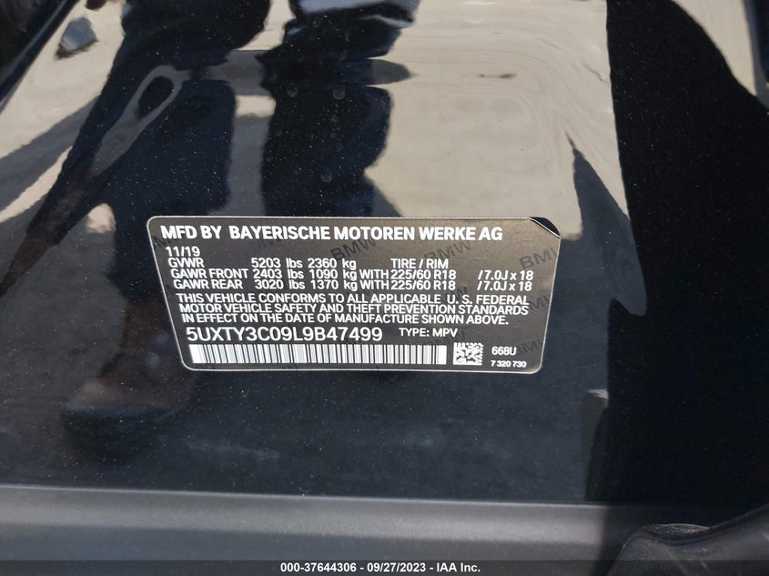 VIN 5UXTY3C09L9B47499 2020 BMW X3 SDRIVE30I