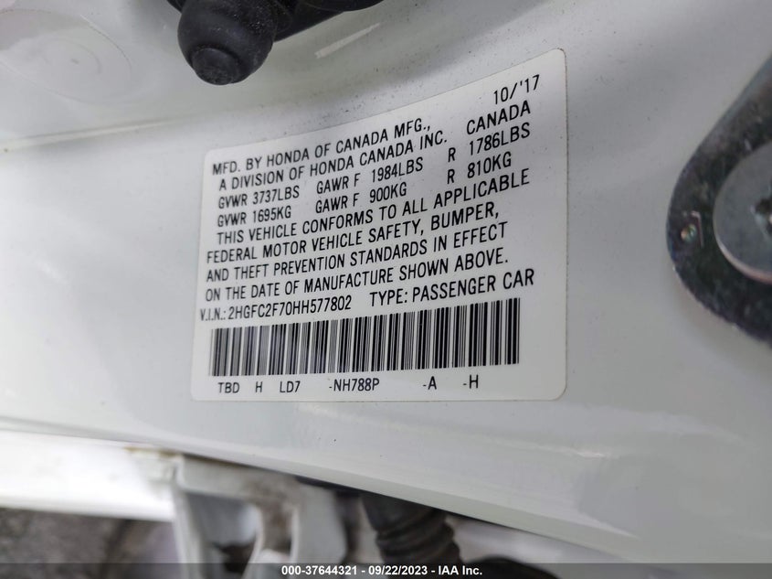 VIN 2HGFC2F70HH577802 2017 HONDA CIVIC SEDAN EX