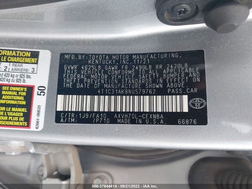 2022 TOYOTA CAMRY HYBRID LE - 4T1C31AK8NU579762