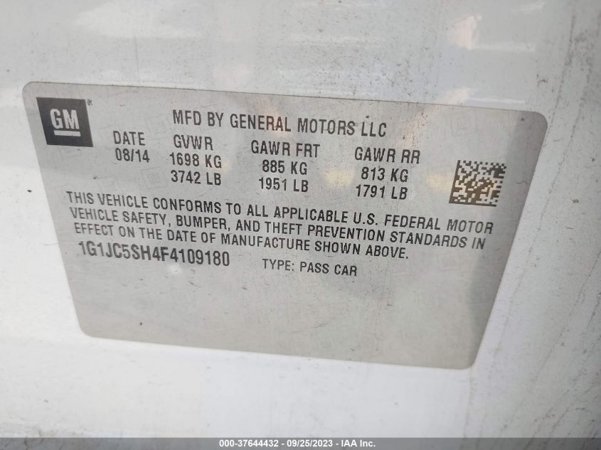 2015 CHEVROLET SONIC LT - 1G1JC5SH4F4109180