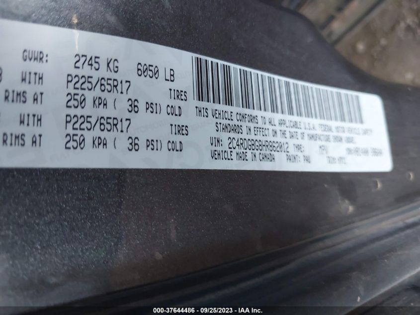 2017 DODGE GRAND CARAVAN SE - 2C4RDGBG8HR862012
