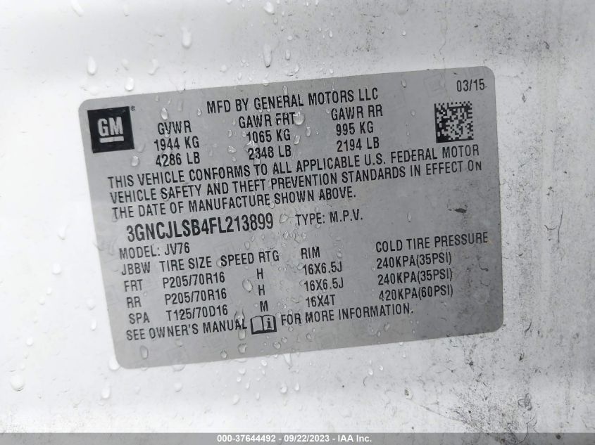 2015 CHEVROLET TRAX LT - 3GNCJLSB4FL213899