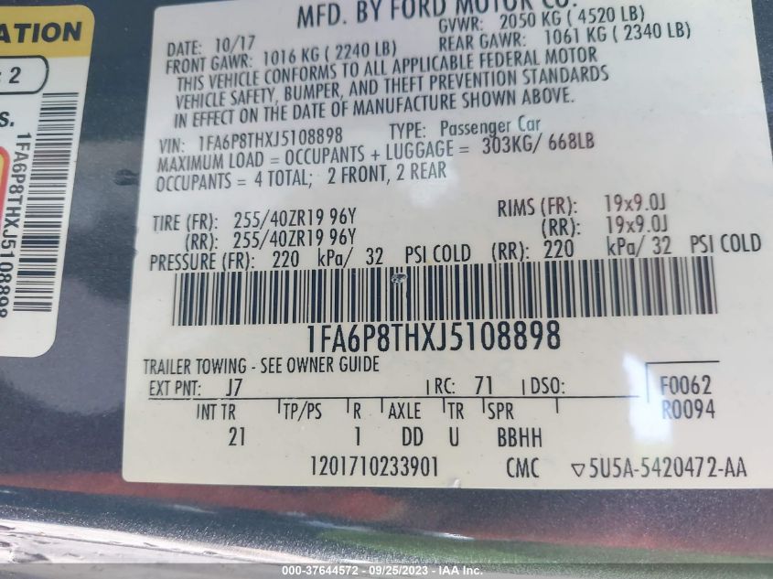 2018 FORD MUSTANG ECOBOOST - 1FA6P8THXJ5108898
