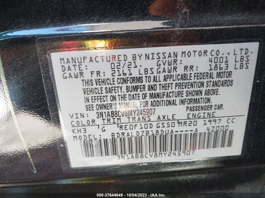 2021 NISSAN SENTRA SV - 3N1AB8CV8MY245907