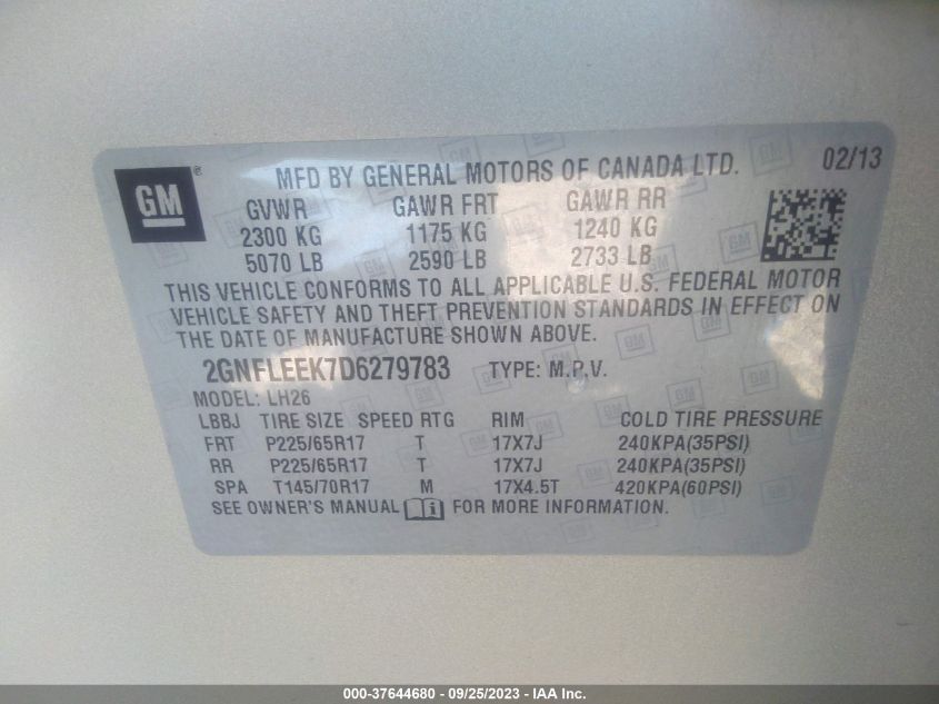 2013 CHEVROLET EQUINOX LT - 2GNFLEEK7D6279783