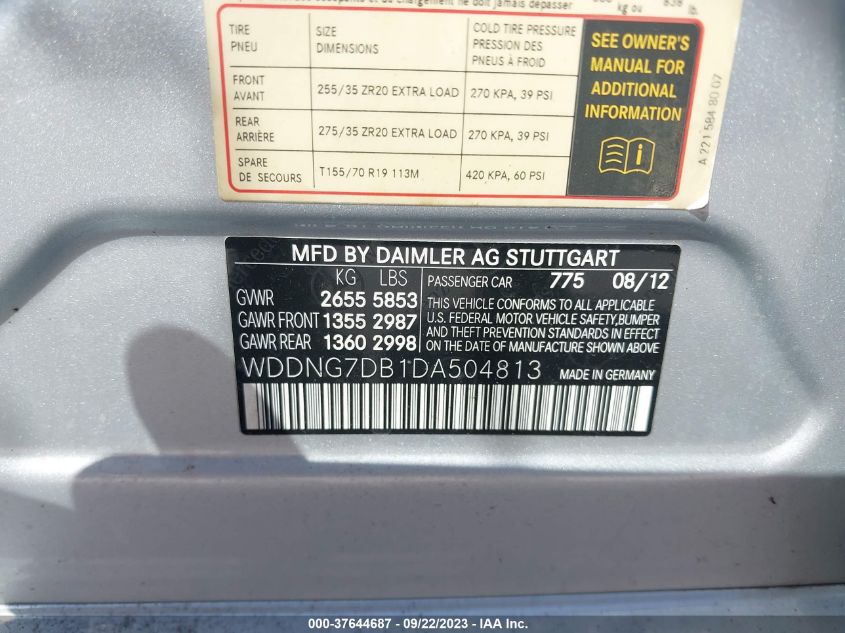 2013 MERCEDES-BENZ S-CLASS S 550 WDDNG7DB1DA504813