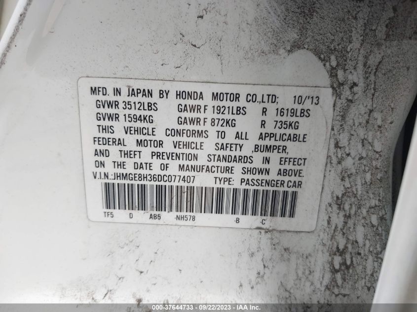 2013 HONDA FIT - JHMGE8H36DC077407
