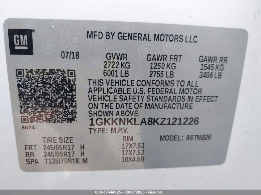 2019 GMC ACADIA SLE - 1GKKNKLA8KZ121226