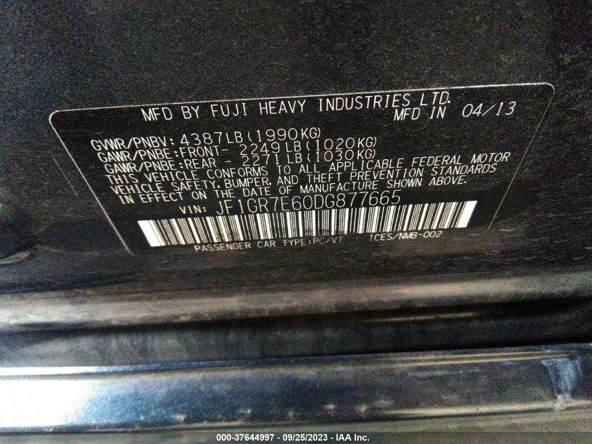 2013 SUBARU IMPREZA WAGON WRX WRX JF1GR7E60DG877665