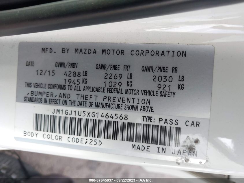 2016 MAZDA MAZDA6 I SPORT - JM1GJ1U5XG1464568