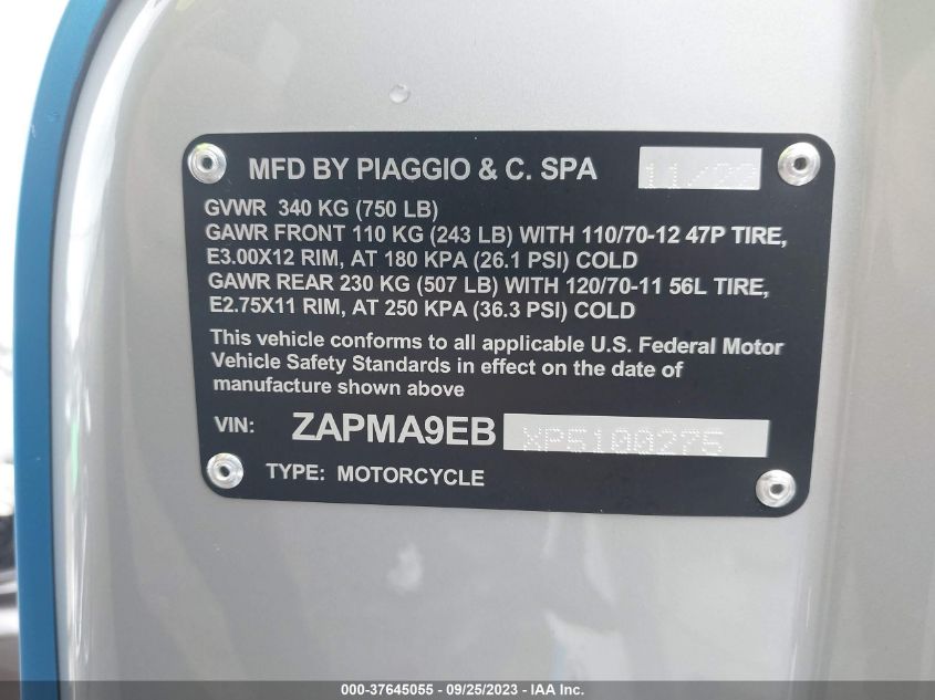 2023 VESPA ELETTRICA ZAPMA9EBXP5100275