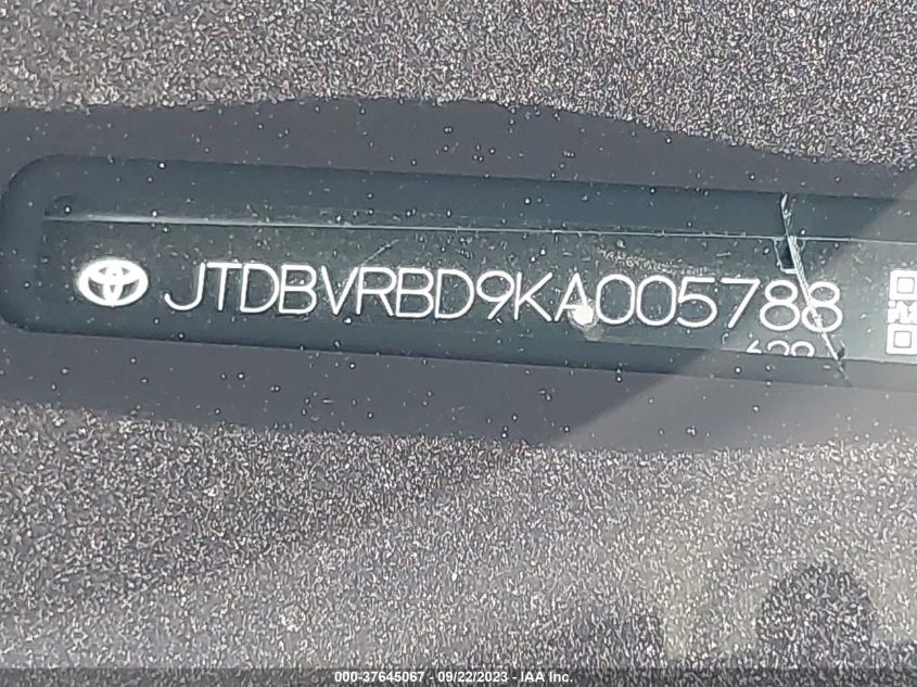 2019 TOYOTA MIRAI JTDBVRBD9KA005788