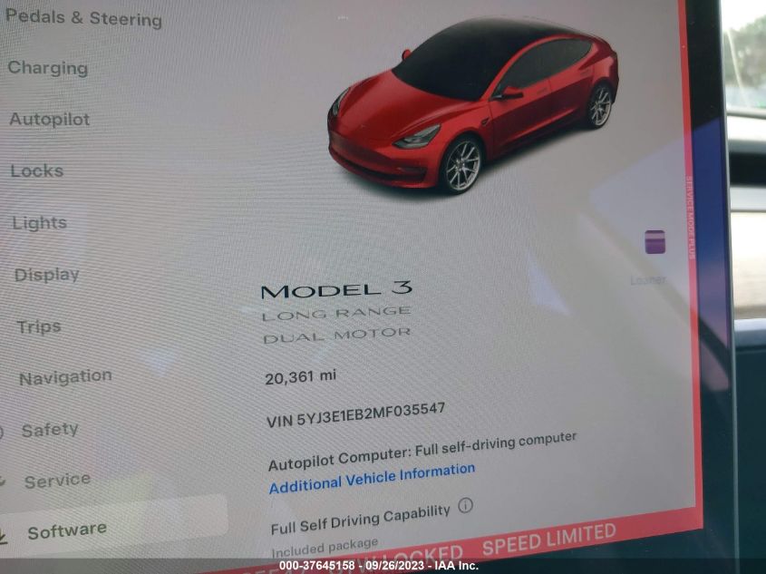 2021 TESLA MODEL 3 LONG RANGE - 5YJ3E1EB2MF035547