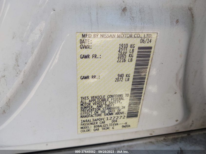 2015 NISSAN ALTIMA 2.5 S - 1N4AL3AP0FC127272