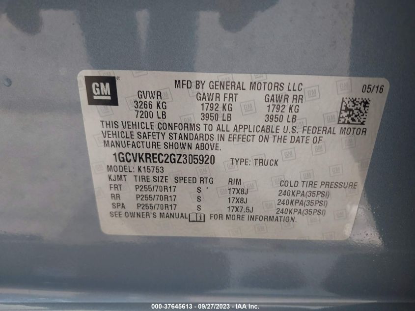 2016 CHEVROLET SILVERADO 1500 LT - 1GCVKREC2GZ305920
