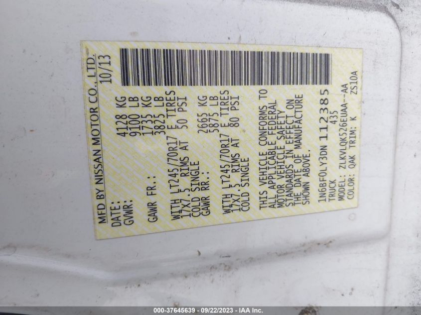 2013 NISSAN NV S - 1N6BF0LY3DN112385