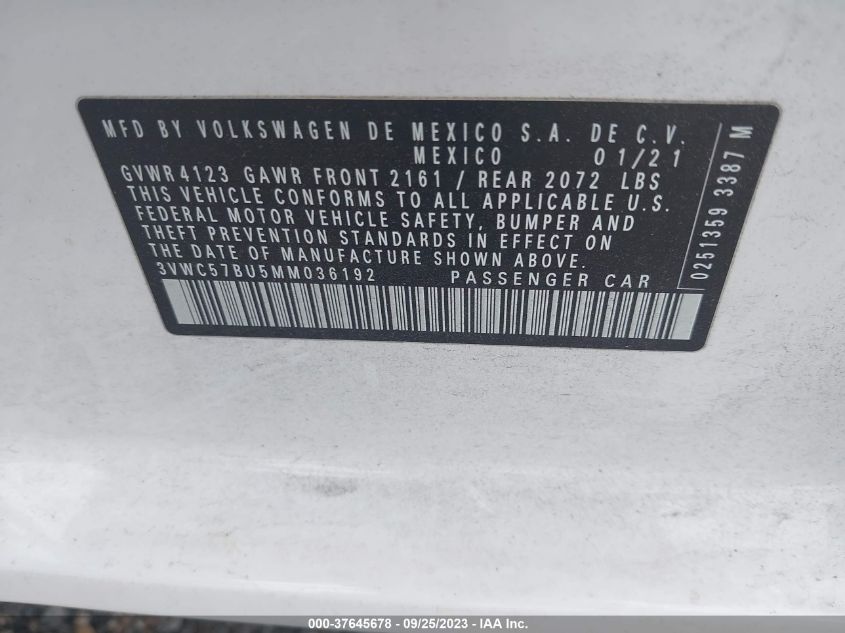 2021 VOLKSWAGEN JETTA S/SE/R-LINE - 3VWC57BU5MM036192